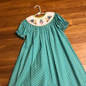 Adorable Aqua and Green Smocked Dress
